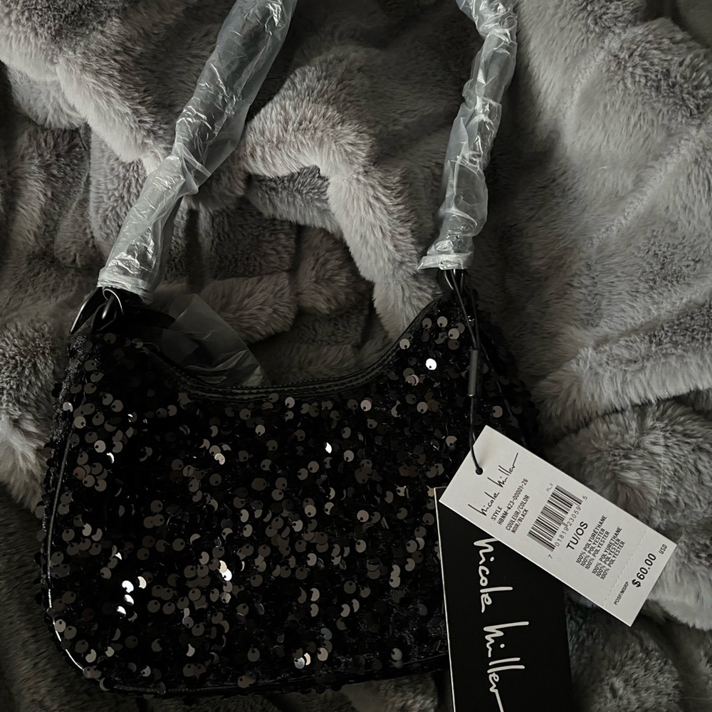 Nicole Miller Sparkling Black Sequin Shoulder Bag